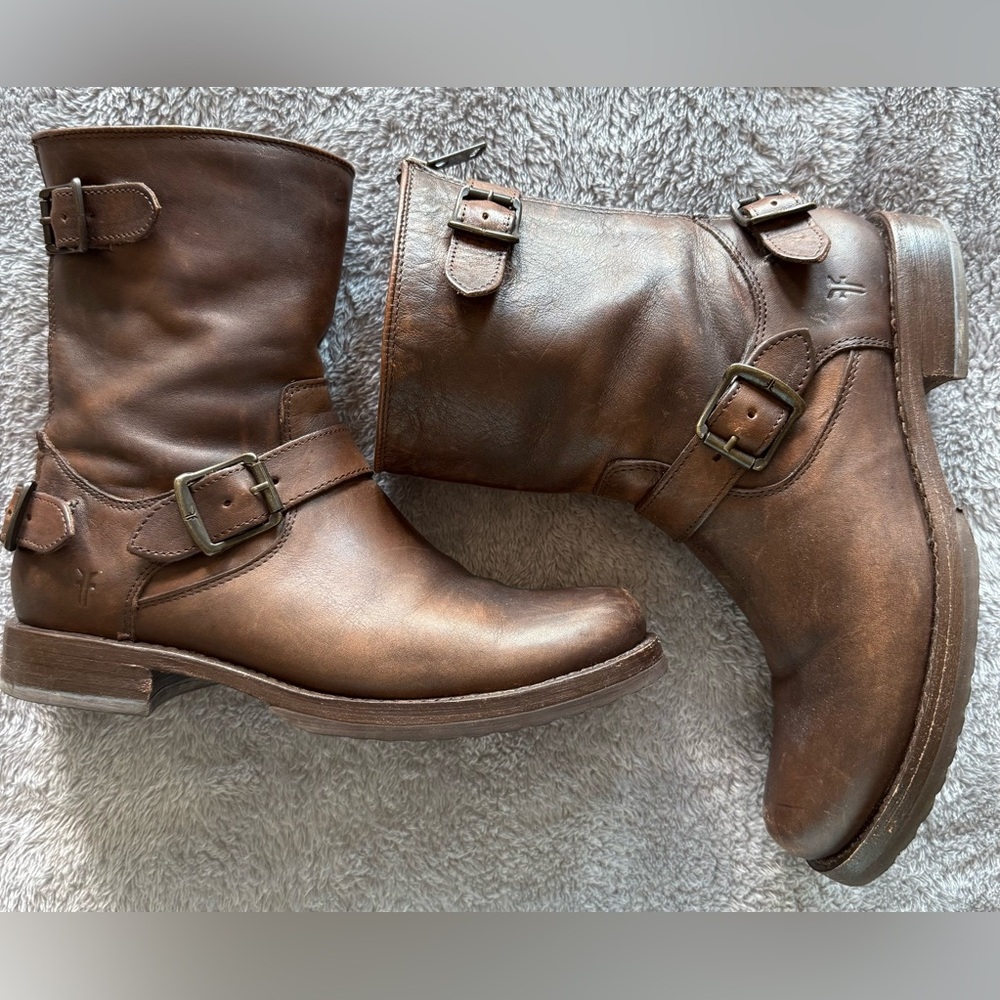 Frye Veronica Back Zip and Buckle Short Leather Boot
